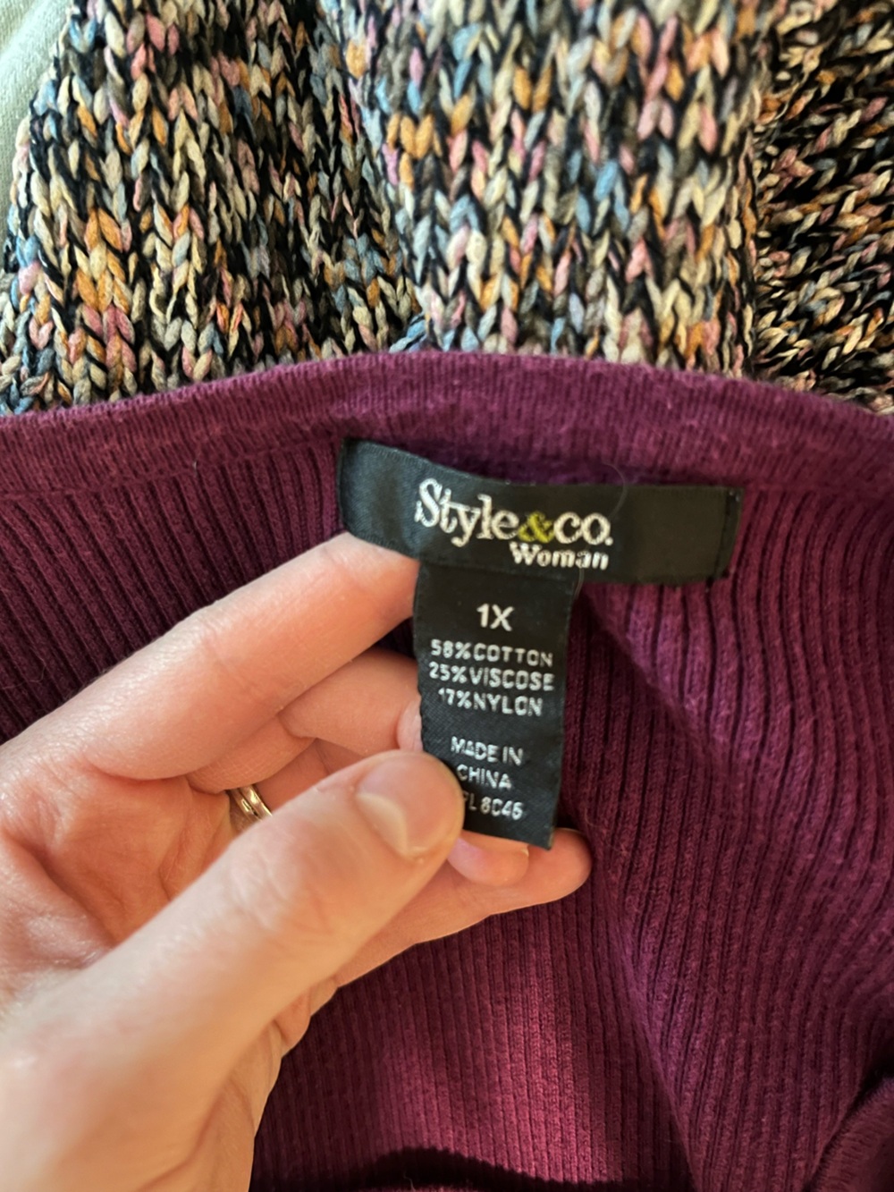 Style & Co Two-Tone Scoop Neck Rib Sweater - Picture 3 of 4